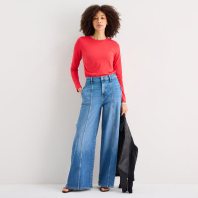 a.n.a Womens Crew Neck Long Sleeve T-Shirt