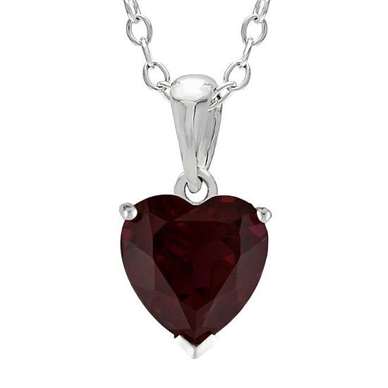 Heart-Shaped Genuine Garnet Sterling Silver Pendant Necklace