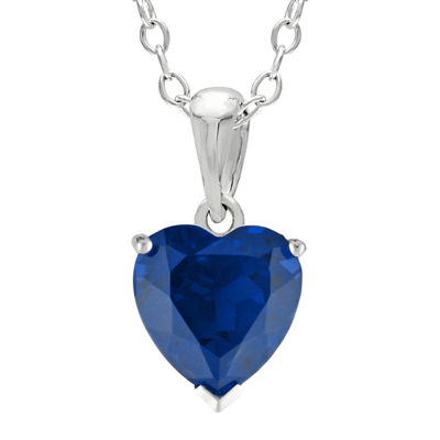 Heart-Shaped Lab-Created Sapphire Sterling Silver Pendant Necklace