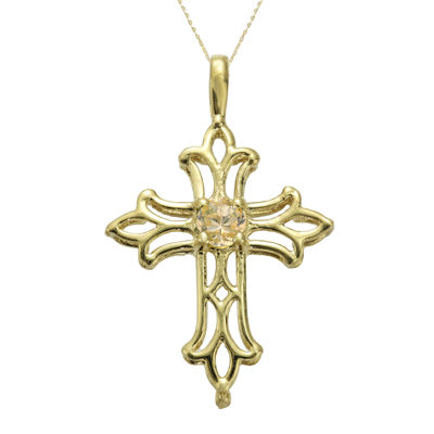 Genuine Citrine 10K Yellow Gold Cross Pendant Necklace