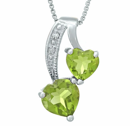 Genuine Peridot and Diamond-Accent Sterling Silver Double-Heart Pendant Necklace