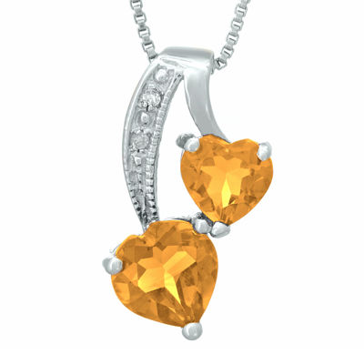 Genuine Citrine and Diamond-Accent Sterling Silver Double-Heart Pendant Necklace