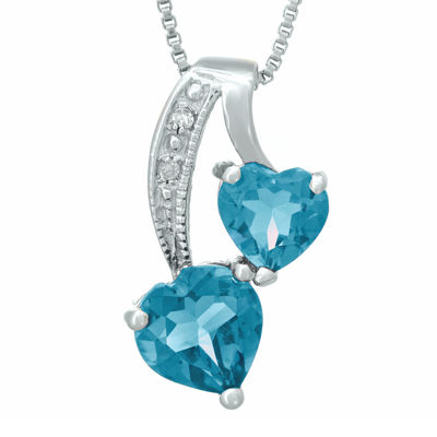 Genuine Blue Topaz and Diamond-Accent Sterling Silver Double-Heart Pendant Necklace