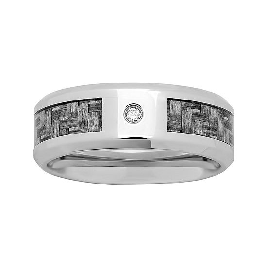 Personalized Mens Diamond-Accent 8mm Stainless Steel Wedding Band