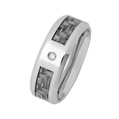  Personalized Mens Diamond-Accent 8mm Stainless Steel Wedding Band
