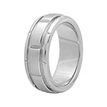 Personalized Mens 8mm Comfort Fit Stainless Steel Brick Pattern Wedding Band