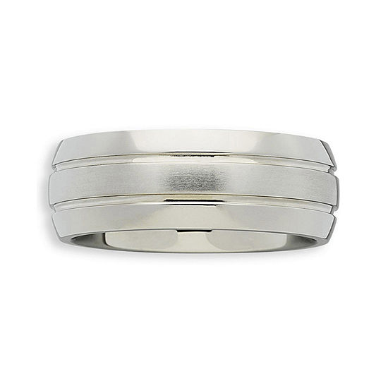Personalized Mens 7.5mm Double-Grooved Titanium Wedding Band