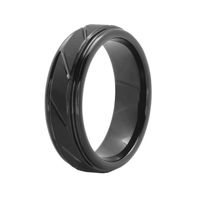 Personalized Mens 7mm Comfort Fit Tungsten Carbide Diagonal Groove Wedding Band