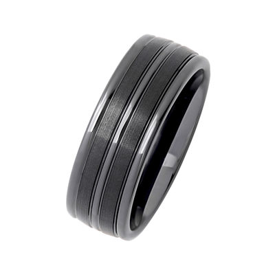  Personalized Mens 8mm Comfort Fit Striped Black Ceramic Wedding Band