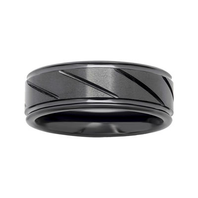  Personalized Mens 7mm Comfort Fit Diagonal Stripe Black Ceramic Wedding Band