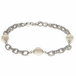 Cultured Freshwater Pearl Sterling Silver Station Chain Bracelet