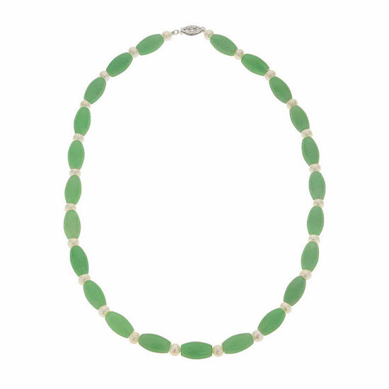 Cultured Freshwater Pearl & Genuine Jade Sterling Silver Necklace