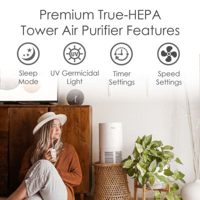 Crane True HEPA Air Purifier With Germicidal UV Light, 300 Sq Ft. Coverage, Premium