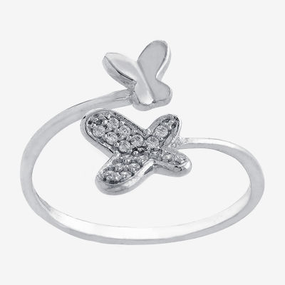 Silver Treasures Womens 15.5MM Cubic Zirconia Sterling Silver Butterfly Bypass  Band