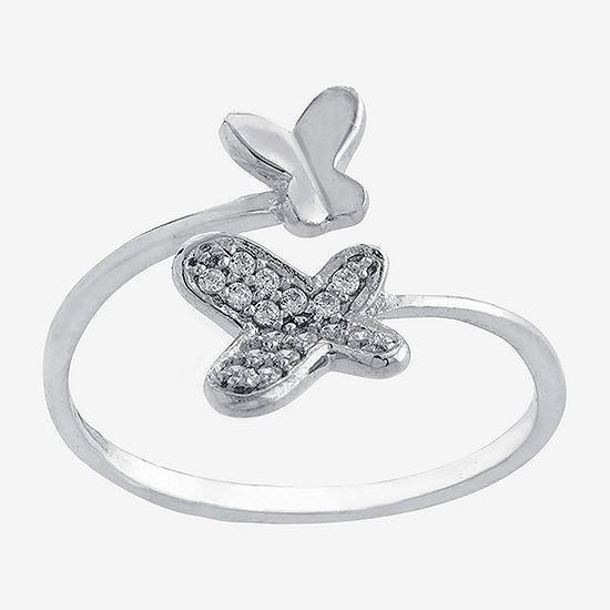 Silver Treasures Cubic Zirconia Sterling Silver Butterfly Bypass  Band