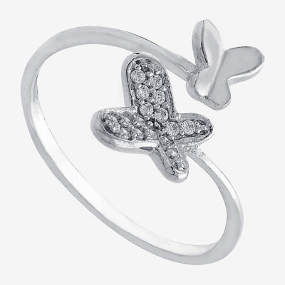 Silver Treasures Womens 15.5MM Cubic Zirconia Sterling Silver Butterfly Bypass  Band