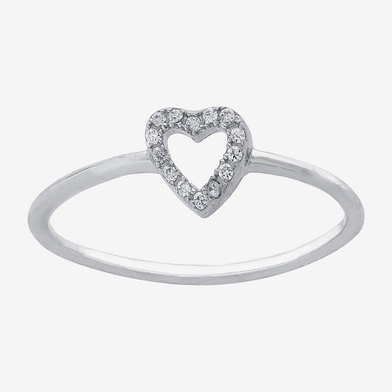 Silver Treasures Cubic Zirconia Sterling Silver Heart Band