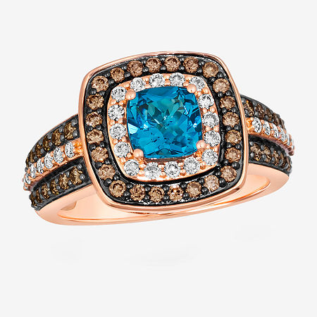 Le Vian Ring Featuring 1 CT. Deep Sea Blue Topaz 1/3 CT. Nude Diamonds 1/2 CT. Chocolate Diamonds set In 14K Strawberry Gold, 6, London Blue Topaz