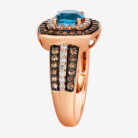 Le Vian Ring Featuring 1 CT. Deep Sea Blue Topaz 1/3 CT. Nude Diamonds 1/2 CT. Chocolate Diamonds set In 14K Strawberry Gold, 6, London Blue Topaz