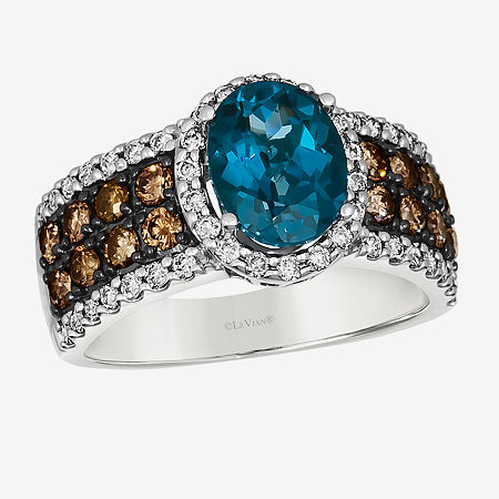 Le Vian Ring Featuring 1 7/8 CT. Deep Sea Blue Topaz 3/4 CT. Chocolate Diamonds 1 3/8 CT. Nude Diamonds Set In 14K Vanilla Gold, 8, London Blue Topaz