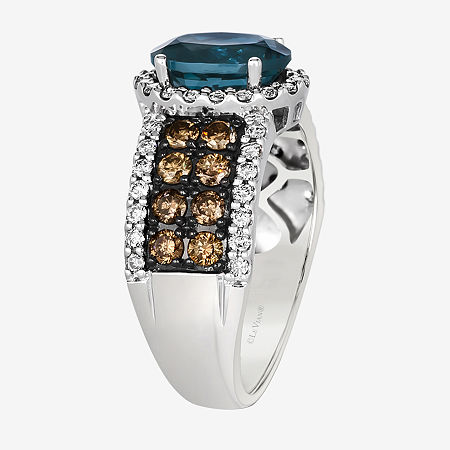 Le Vian Ring Featuring 1 7/8 CT. Deep Sea Blue Topaz 3/4 CT. Chocolate Diamonds 1 3/8 CT. Nude Diamonds Set In 14K Vanilla Gold, 8, London Blue Topaz