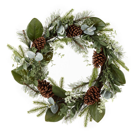 North Pole Trading Co. Magnolia Pine Greenery Pre-Lit Indoor Christmas Wreath, One Size , Green