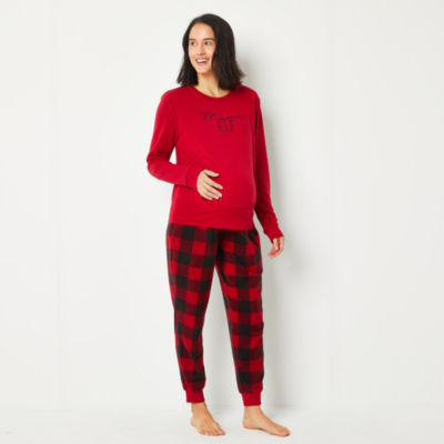 North Pole Trading Co. Elf Womens Maternity Crew Neck Long Sleeve 2-pc. Pant Pajama Set