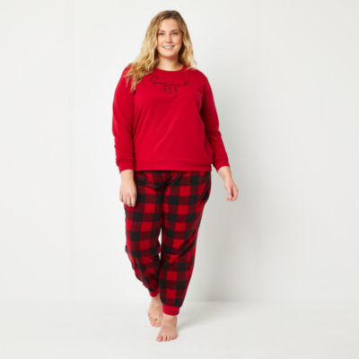 North Pole Trading Co. Womens Plus Crew Neck Long Sleeve 2-pc. Pant Pajama Set