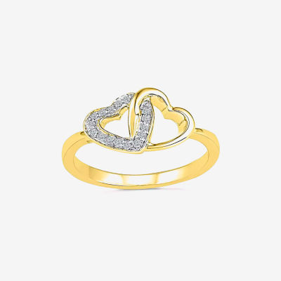 Womens Diamond Accent Mined White Diamond 10K Gold Heart Cocktail Ring