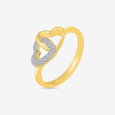 Womens Diamond Accent Mined White Diamond 10K Gold Heart Cocktail Ring