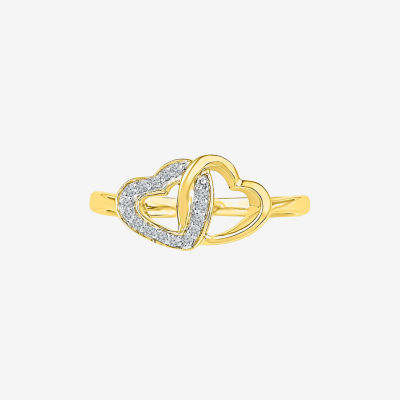 Womens Diamond Accent Natural White Diamond 10K Gold Heart Cocktail Ring