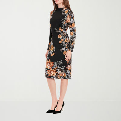 Clover And Sloane Womens Long Sleeve Floral Sheath Dress