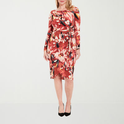 London Style Womens Long Sleeve Floral High-Low Fit + Flare Dress