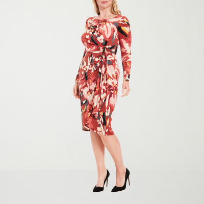 London Style Womens Long Sleeve Floral High-Low Fit + Flare Dress