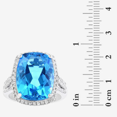 Effy Final Call Womens 3/8 CT. T.W. Genuine Blue Topaz 14K White Gold Cushion Halo Cocktail Ring