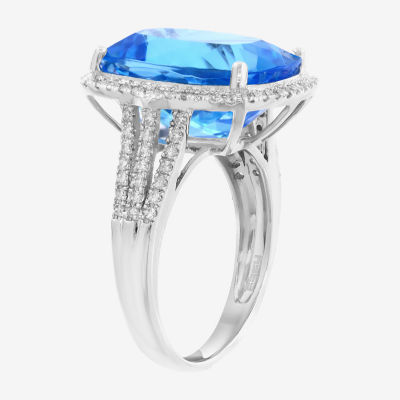 Effy Final Call Womens 3/8 CT. T.W. Genuine Blue Topaz 14K White Gold Cushion Halo Cocktail Ring