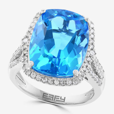 Effy Final Call Womens 3/8 CT. T.W. Genuine Blue Topaz 14K White Gold Cushion Halo Cocktail Ring