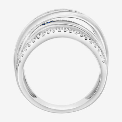 Effy  Womens 1/3 CT. T.W. Genuine Blue Sapphire 14K White Gold Cocktail Ring