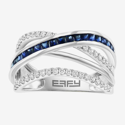 Effy Final Call  Womens Genuine Blue Sapphire & 1/3 CT. T.W. Natural Diamond 14K White Gold Cocktail Ring