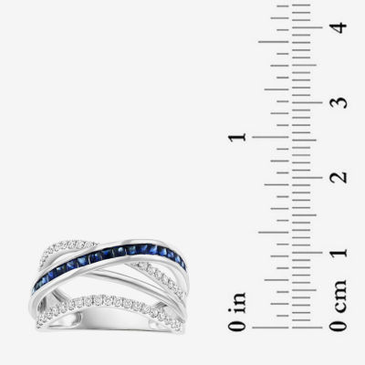 Effy  Womens 1/3 CT. T.W. Genuine Blue Sapphire 14K White Gold Cocktail Ring