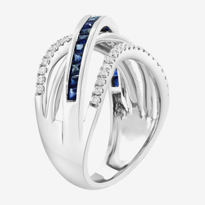 Effy  Womens 1/3 CT. T.W. Genuine Blue Sapphire 14K White Gold Cocktail Ring