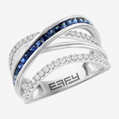 Effy  Womens 1/3 CT. T.W. Genuine Blue Sapphire 14K White Gold Cocktail Ring