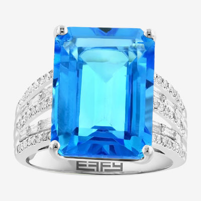 Effy Final Call Womens Genuine Blue Topaz & 3/8 CT. T.W. Natural Diamond 14K White Gold Cocktail Ring