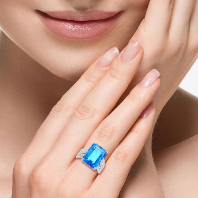 Effy Final Call Womens 3/8 CT. T.W. Genuine Blue Topaz 14K White Gold Cocktail Ring