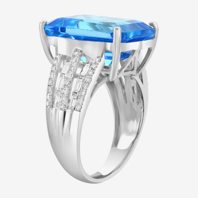 Effy Final Call Womens 3/8 CT. T.W. Genuine Blue Topaz 14K White Gold Cocktail Ring