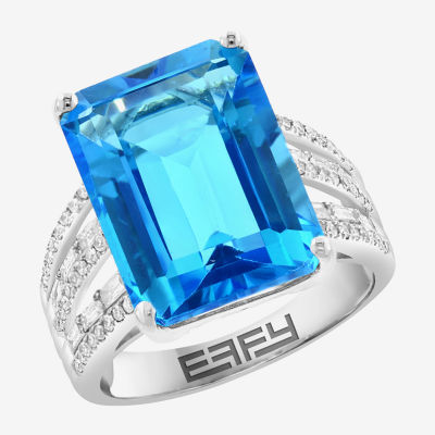 Effy Final Call Womens 3/8 CT. T.W. Genuine Blue Topaz 14K White Gold Cocktail Ring