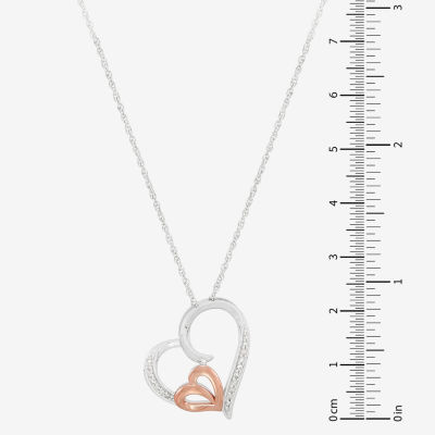 Womens 1/10 CT. T.W. Natural White Diamond 10K Rose Gold Over Silver Sterling Silver Heart Pendant Necklace