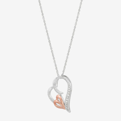 Womens 1/10 CT. T.W. Natural White Diamond 10K Rose Gold Over Silver Sterling Silver Heart Pendant Necklace