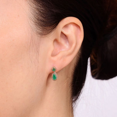 1/4 CT. T.W. Genuine Green Emerald 10K Gold Pear Drop Earrings