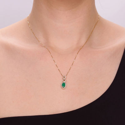 Womens 1/5 CT. Genuine Green Emerald 10K Gold Pendant Necklaces